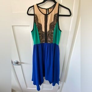 Beige, green and blue dress